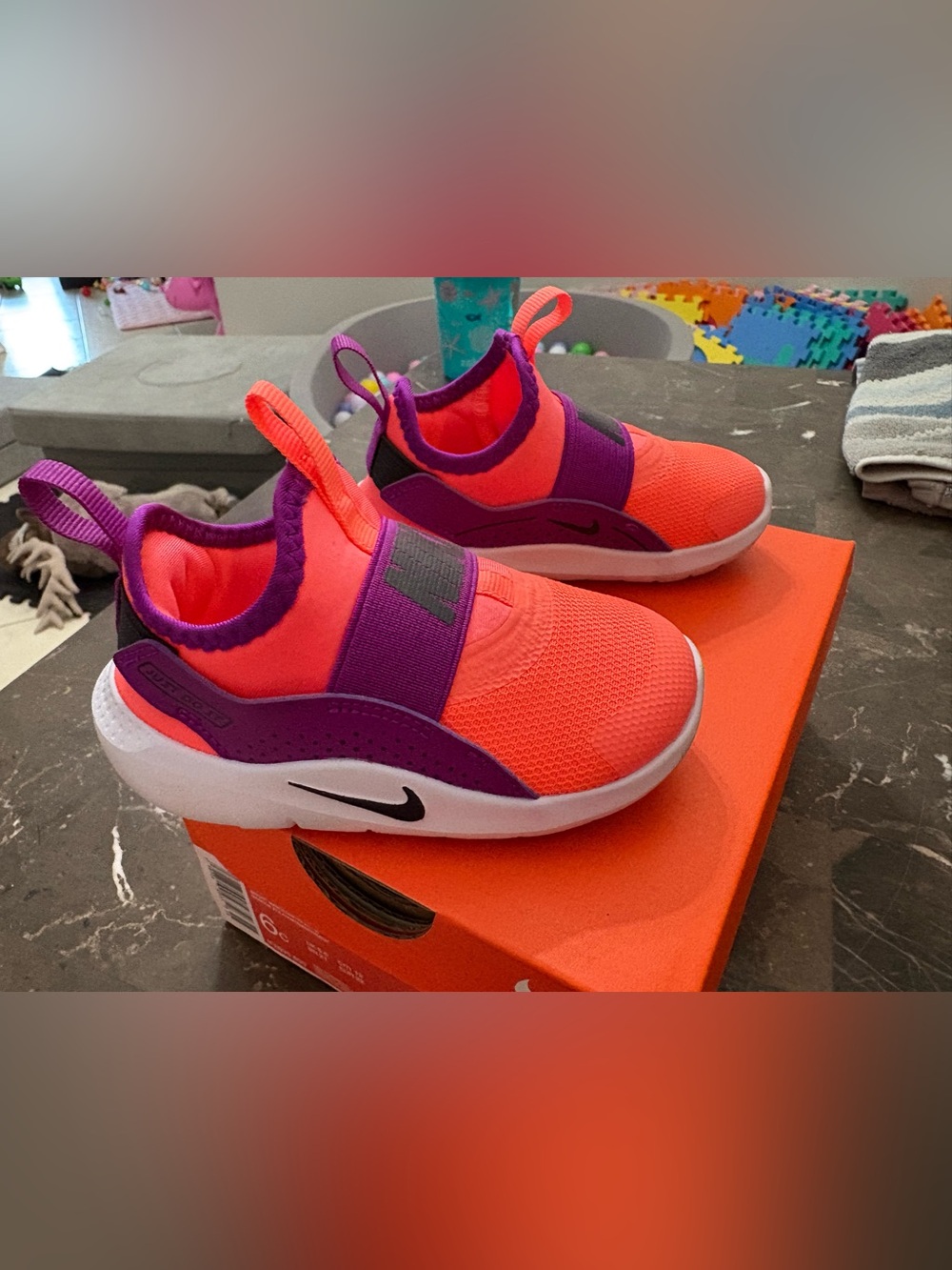 Nike Kids Slip-On Sneakers in Neon Orange & Purple